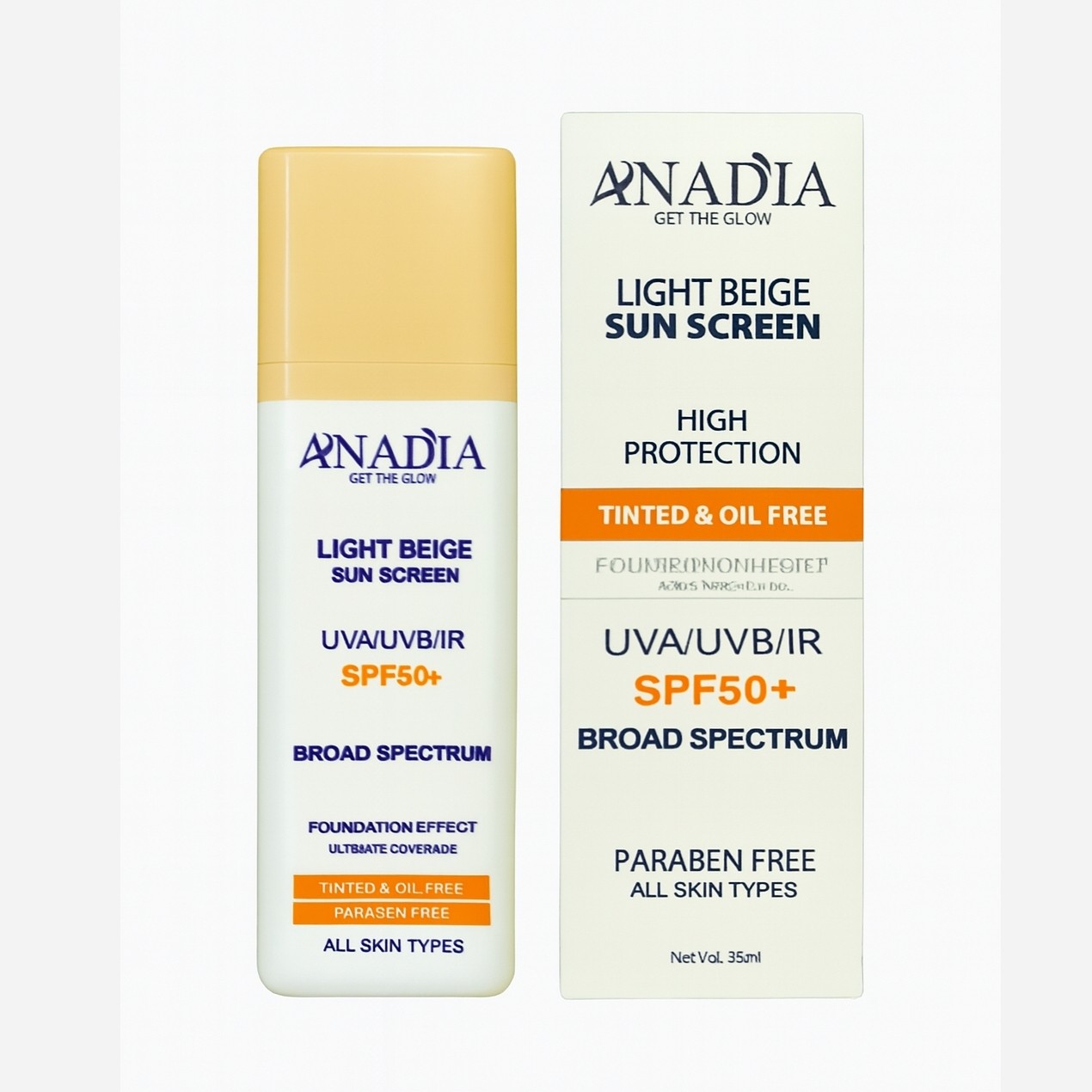 ضدآفتاب آنادیا بژ روشن SPF50 | پوشش طبیعی و محافظت کامل