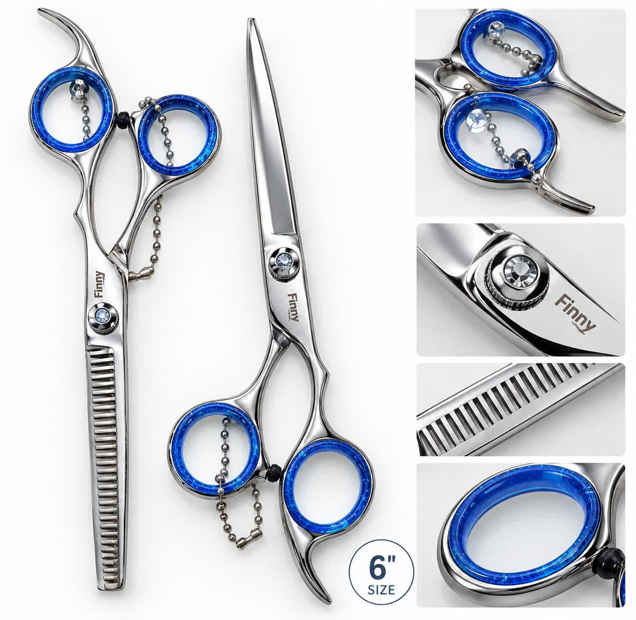 قیمت + خرید ست قیچی آرایشگری فنی Finny سایز 6 اینچ آبی